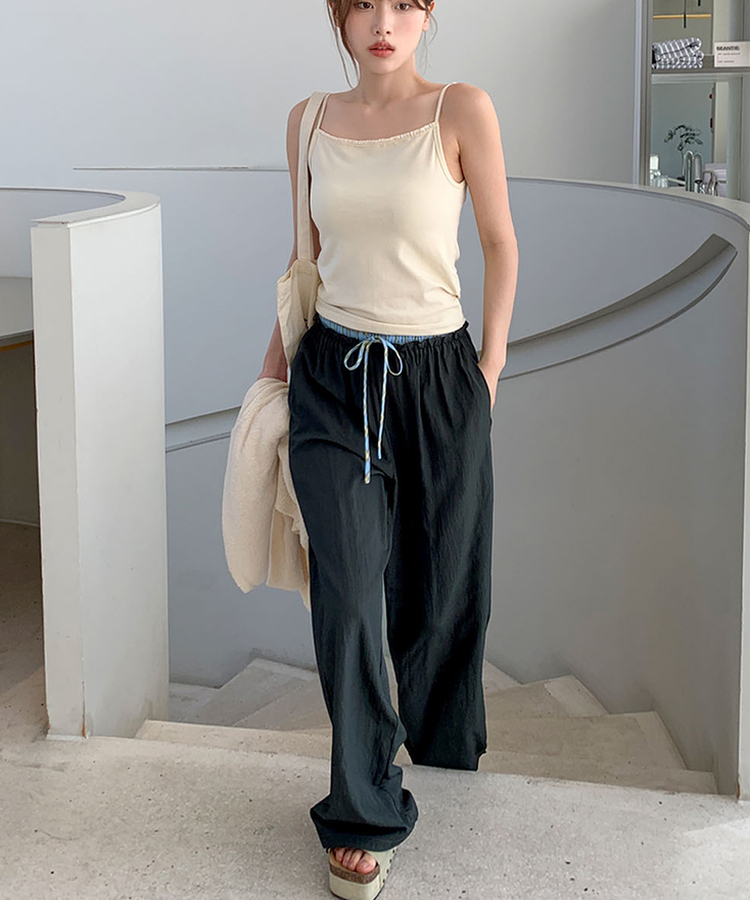 チェックレイヤードナイロンパンツ CHARCOAL