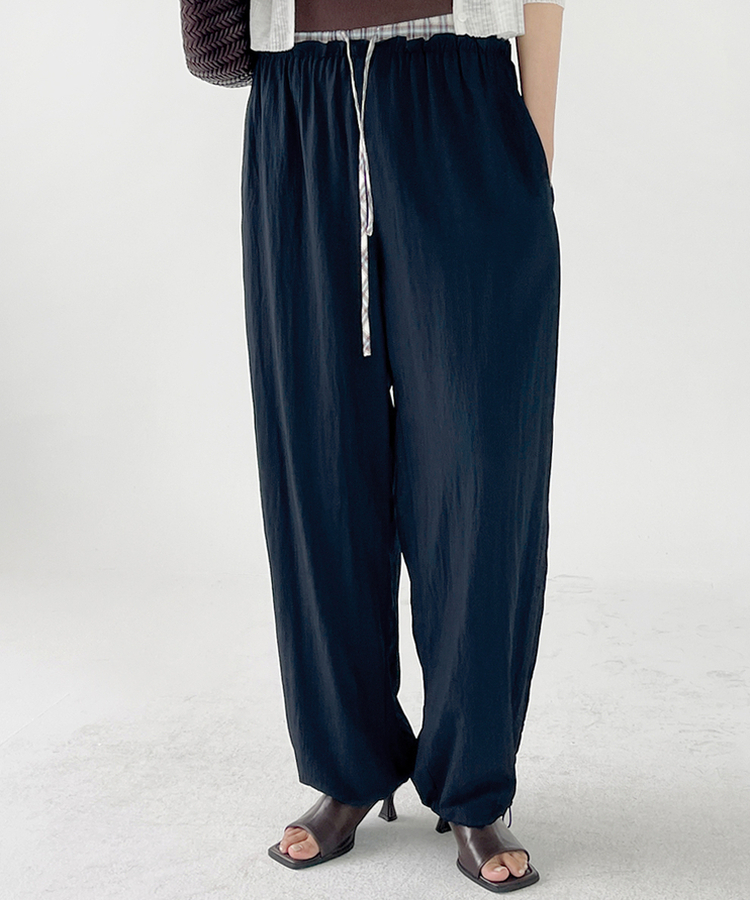 チェックレイヤードナイロンパンツ NAVY