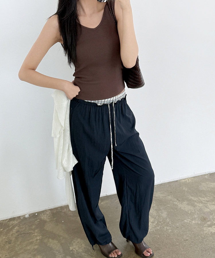 チェックレイヤードナイロンパンツ NAVY