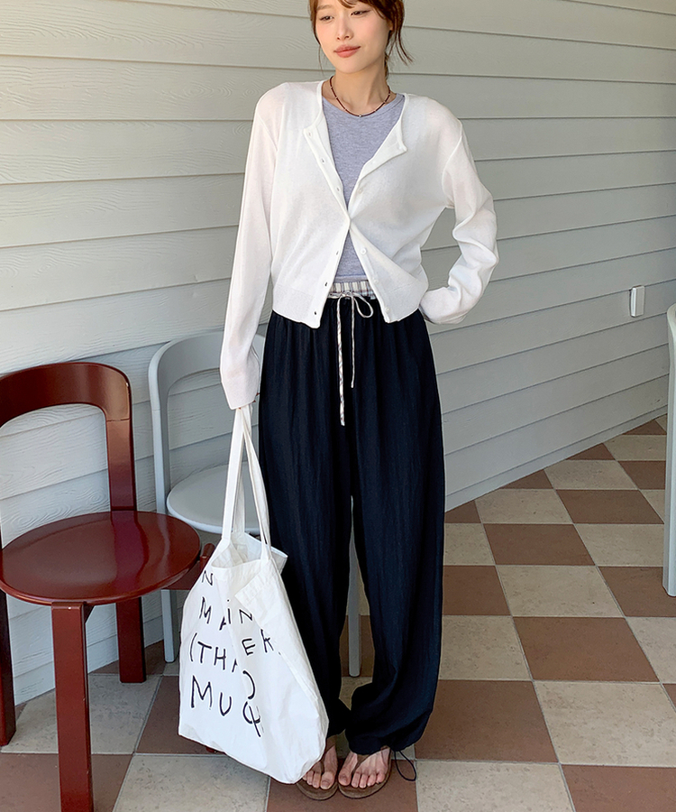 チェックレイヤードナイロンパンツ NAVY