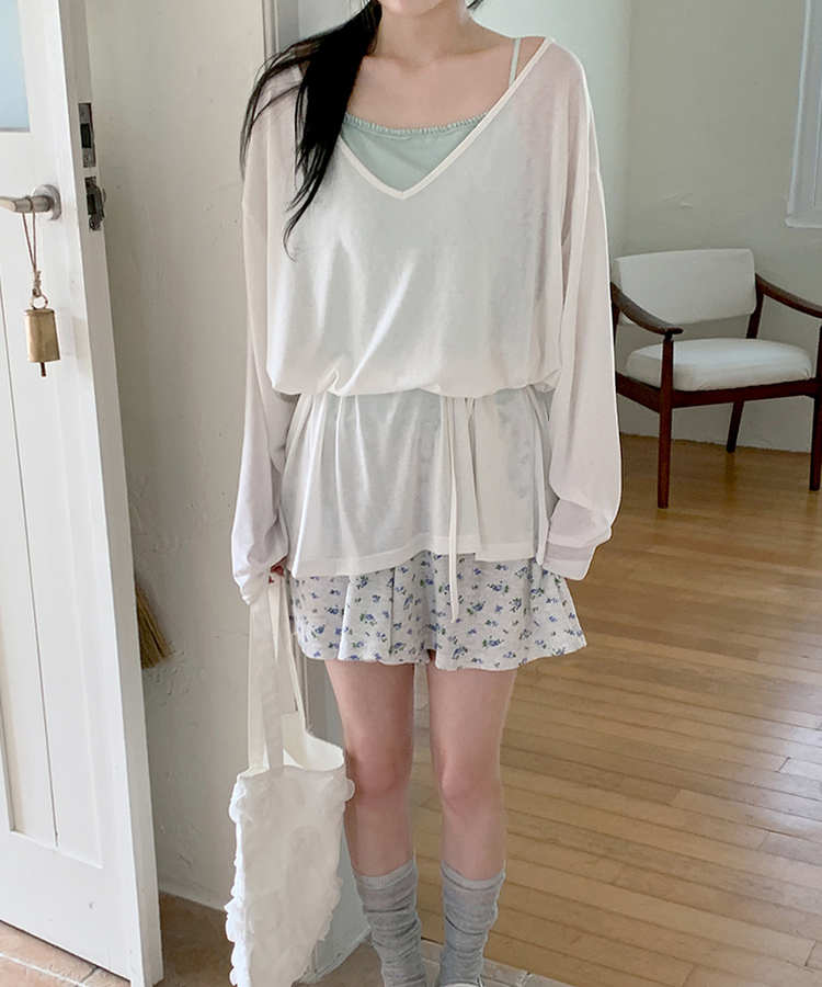 ディープVストリングロングTシャツ IVORY