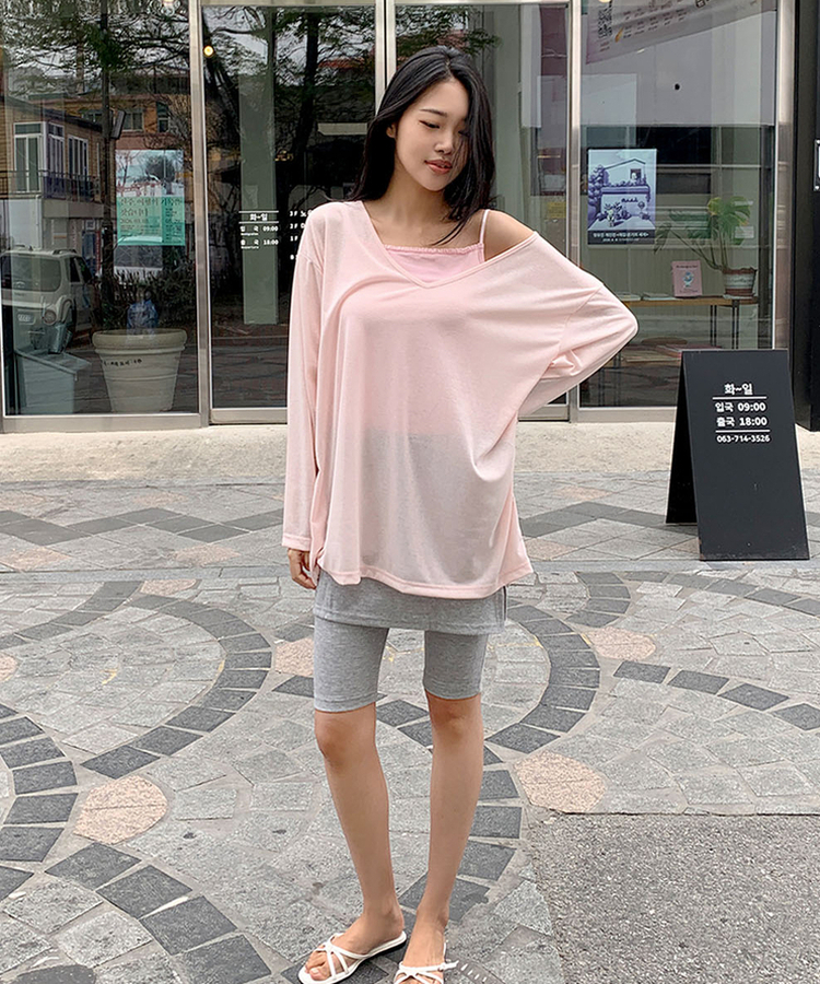 ディープVストリングロングTシャツ SOFT PINK