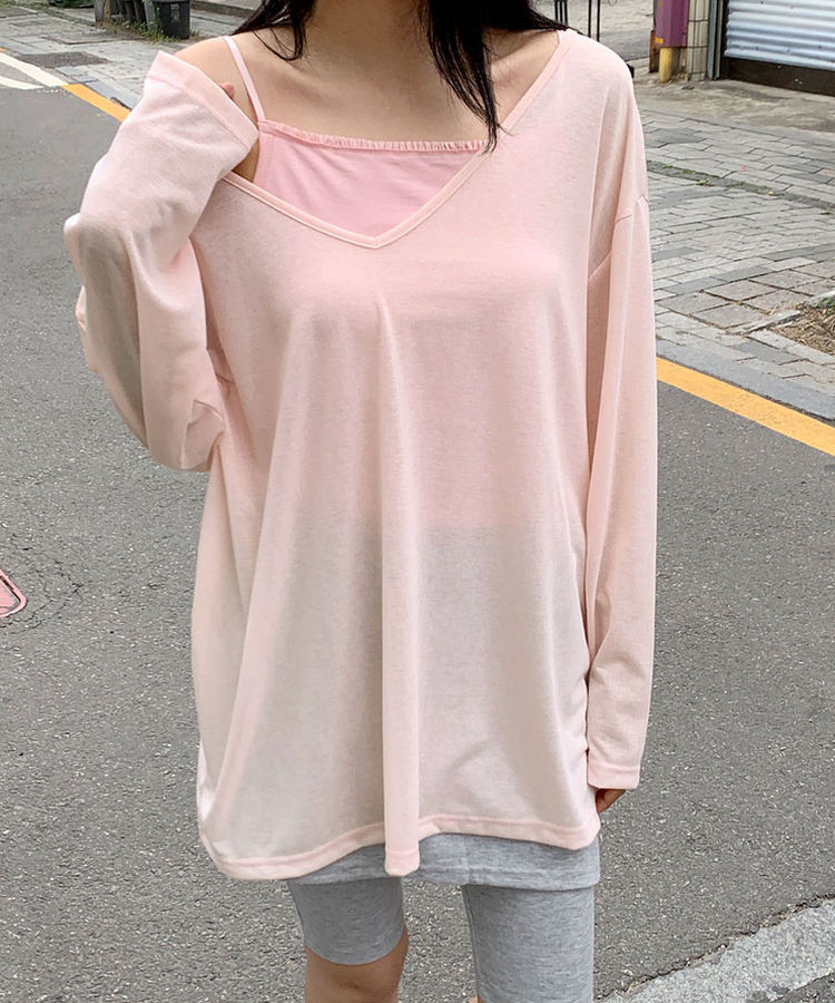 ディープVストリングロングTシャツ SOFT PINK