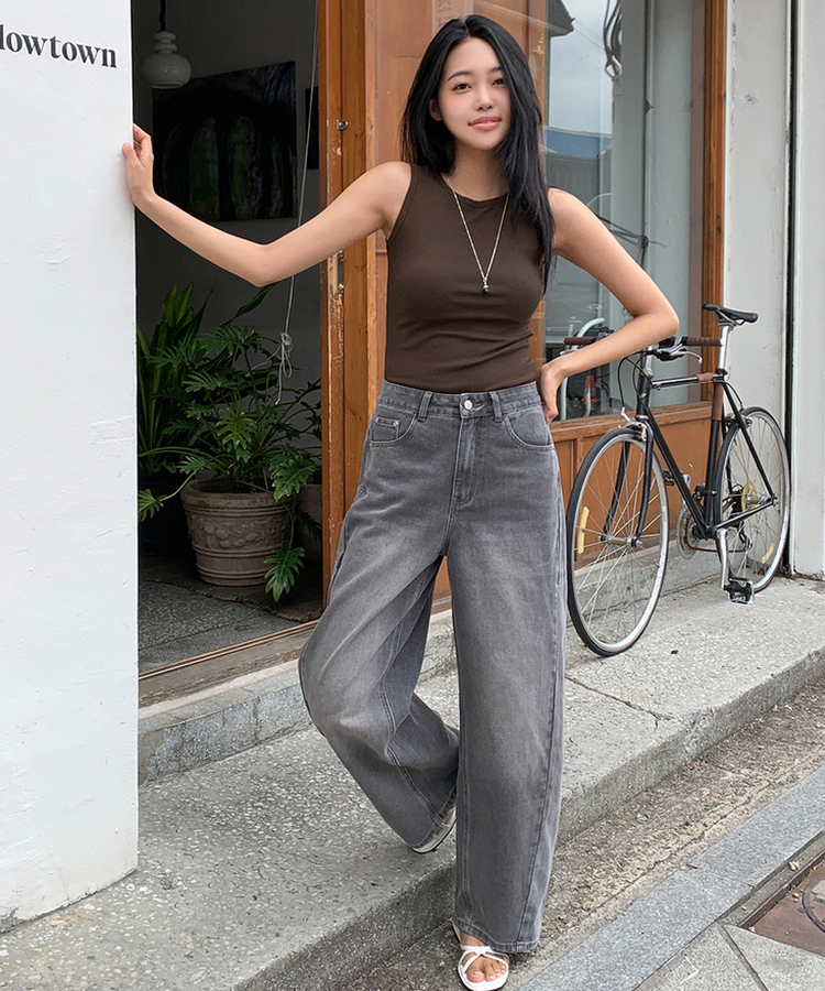 カットルーズバルーンデニムパンツ grey blue