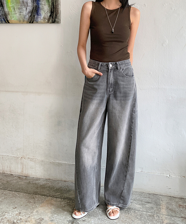 カットルーズバルーンデニムパンツ grey blue