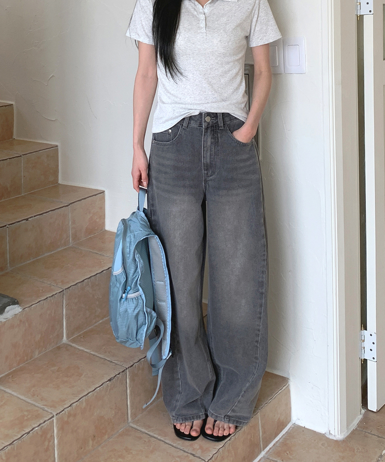 カットルーズバルーンデニムパンツ grey blue