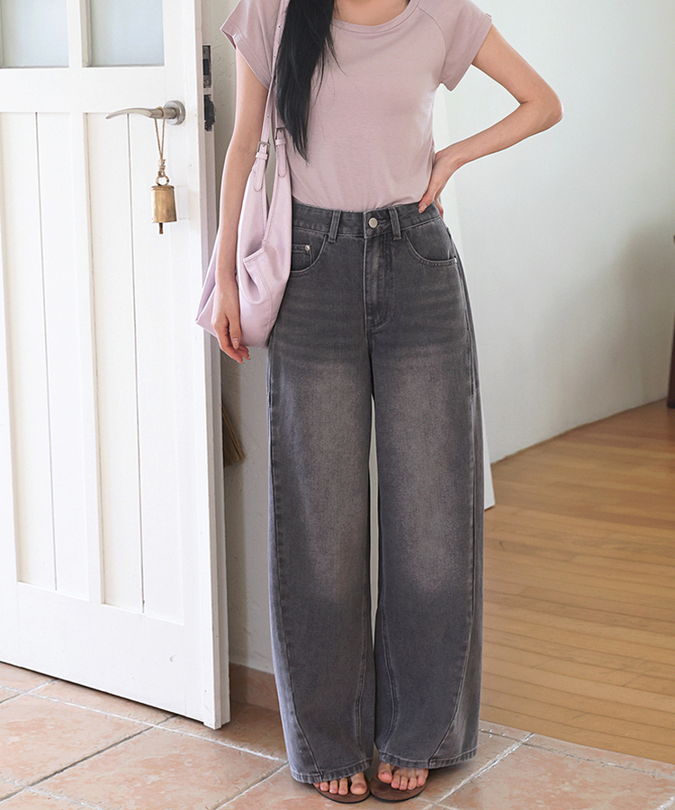 カットルーズバルーンデニムパンツ grey blue