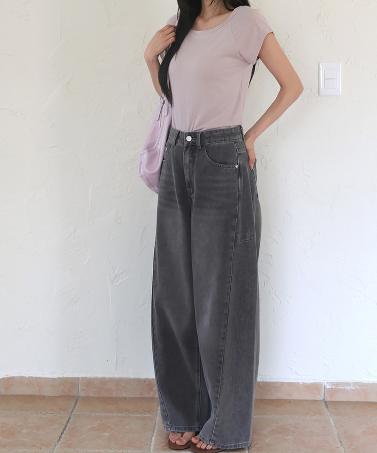 カットルーズバルーンデニムパンツ grey blue