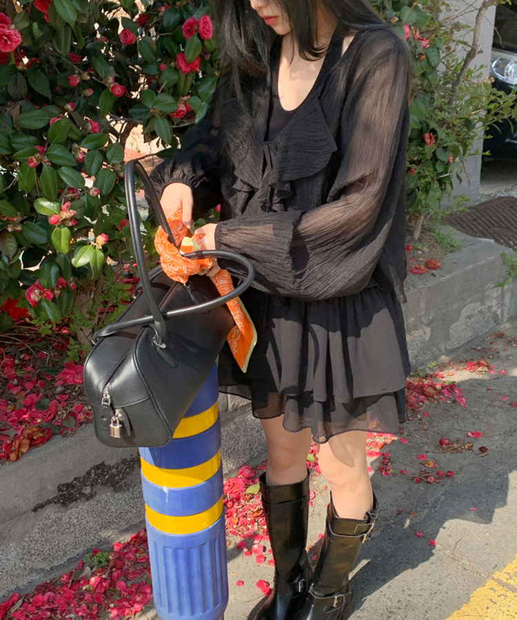 パフカーディガンブラウス BLACK