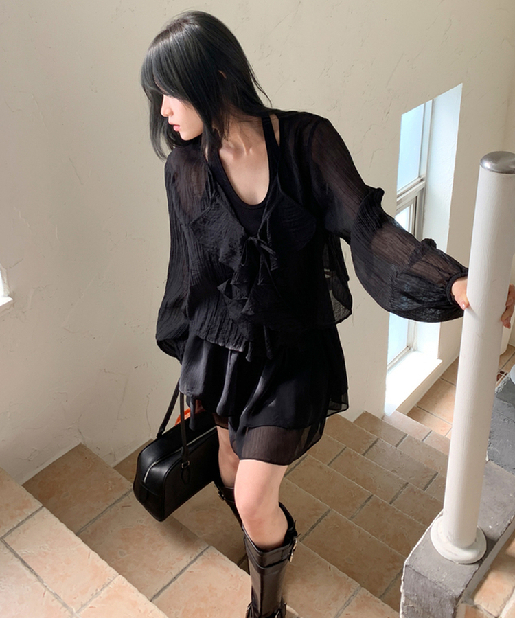パフカーディガンブラウス BLACK