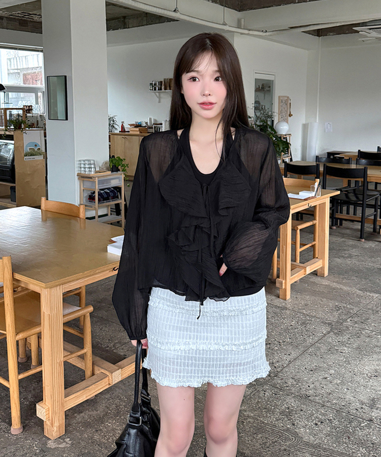 パフカーディガンブラウス BLACK