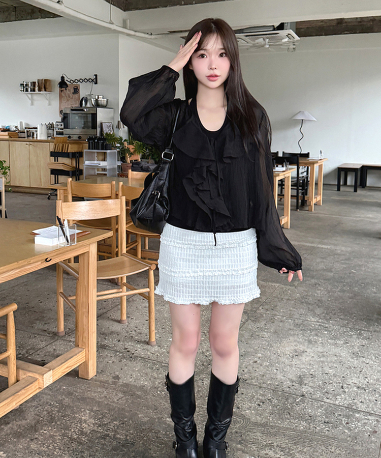 パフカーディガンブラウス BLACK