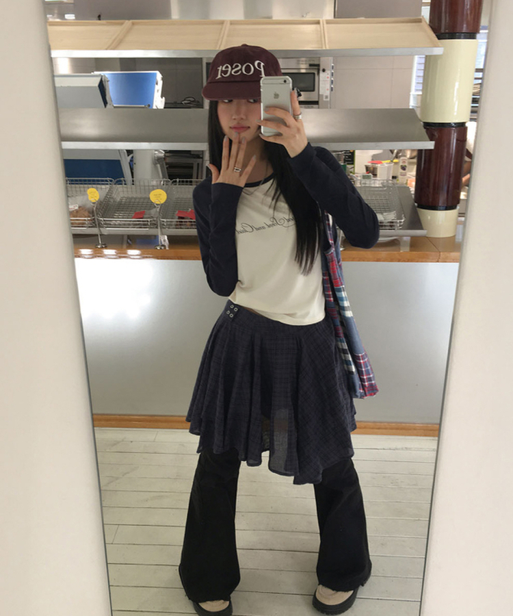 フリルチェックスカート NAVY