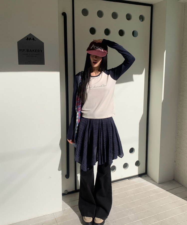 フリルチェックスカート NAVY