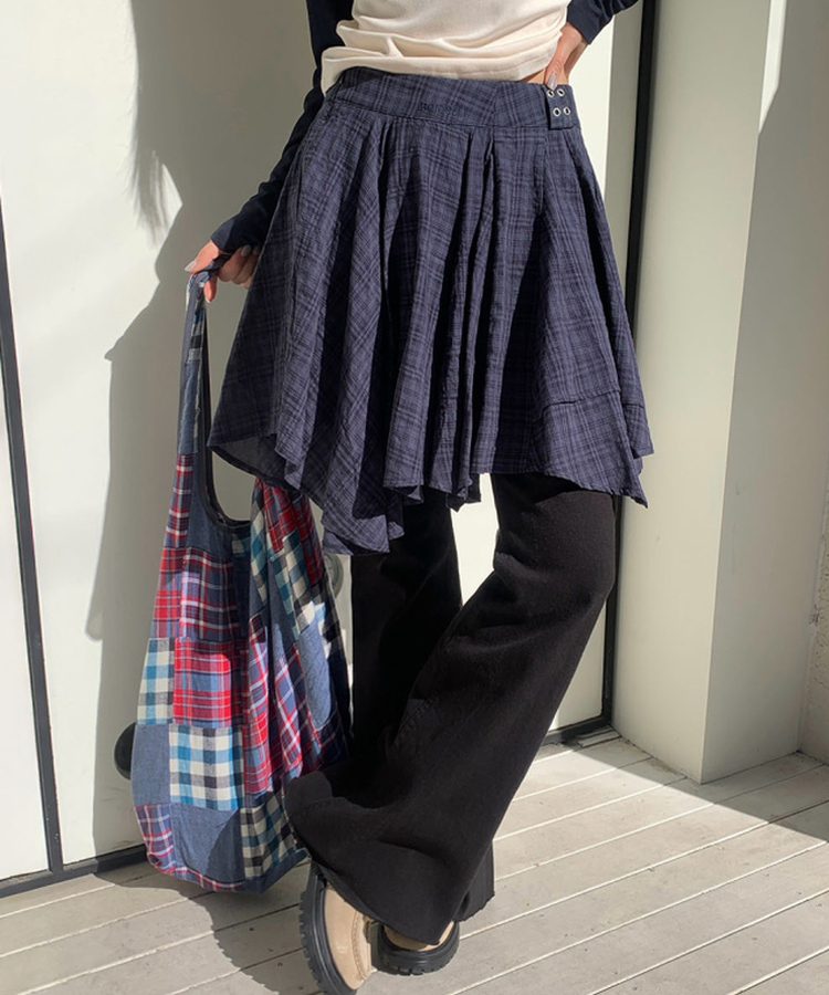 フリルチェックスカート NAVY