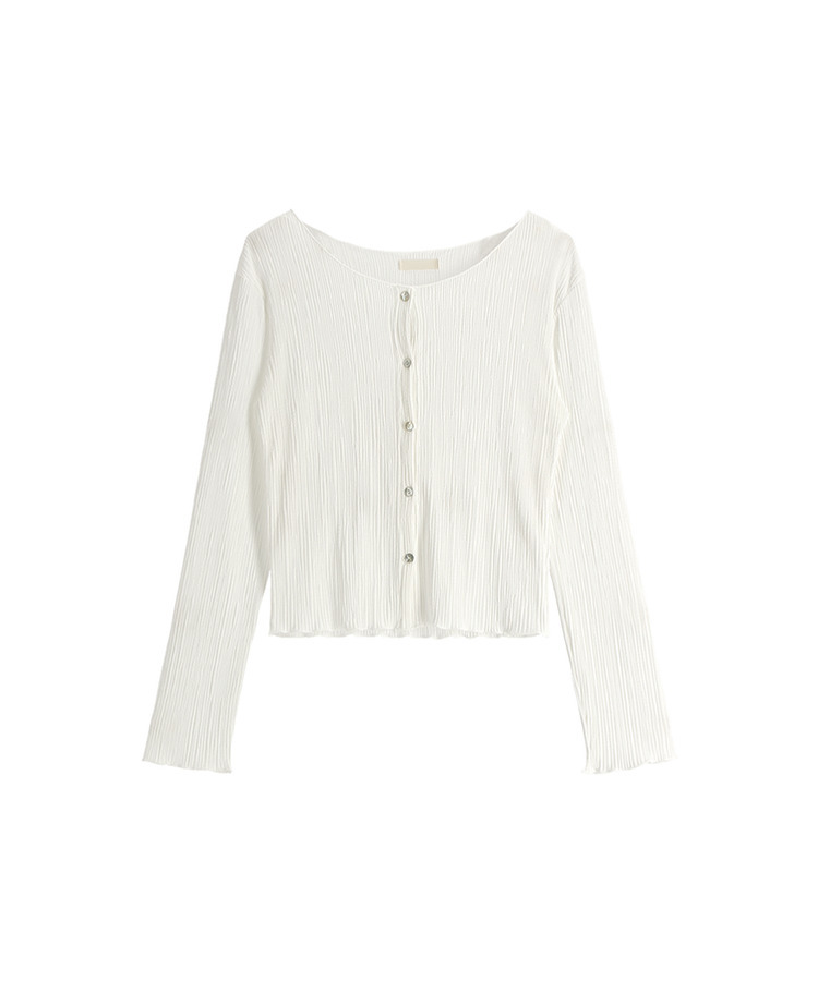 (軽く羽織りやすい／華奢フィット)   プリーツ スリム ボタン 長袖 カーディガン