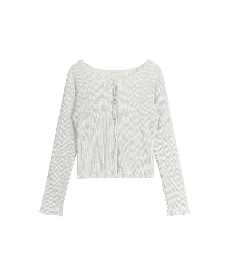 (軽く羽織りやすい／華奢フィット)   プリーツ スリム ボタン 長袖 カーディガン