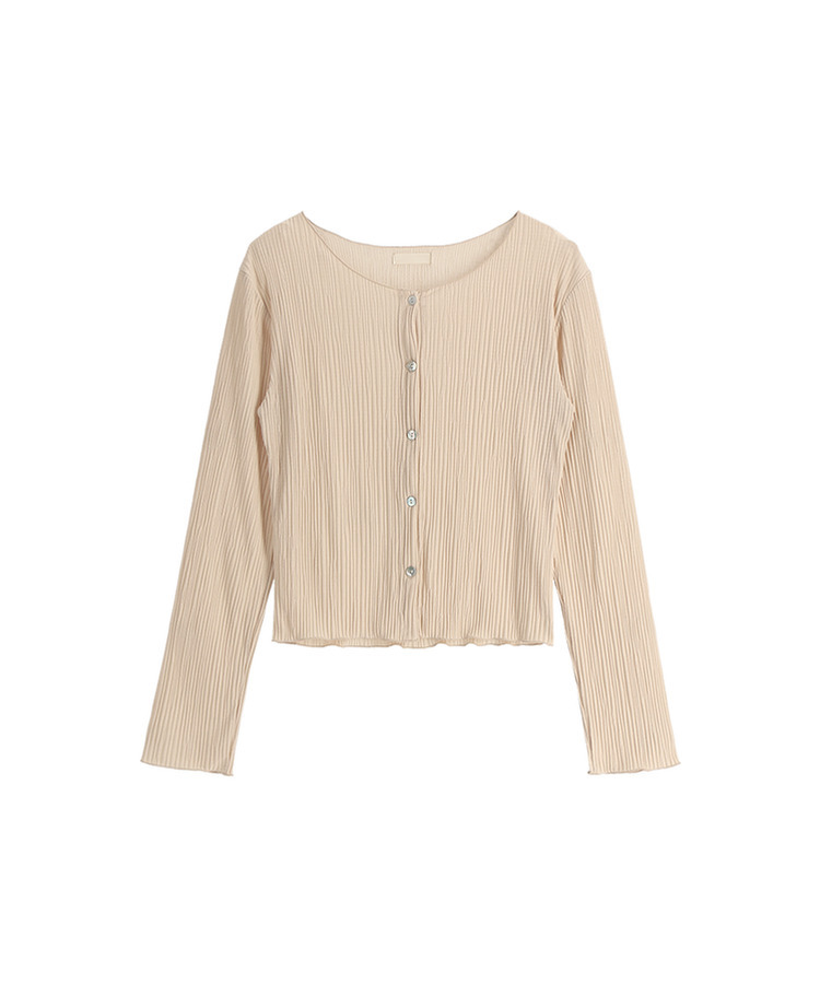 (軽く羽織りやすい／華奢フィット)   プリーツ スリム ボタン 長袖 カーディガン