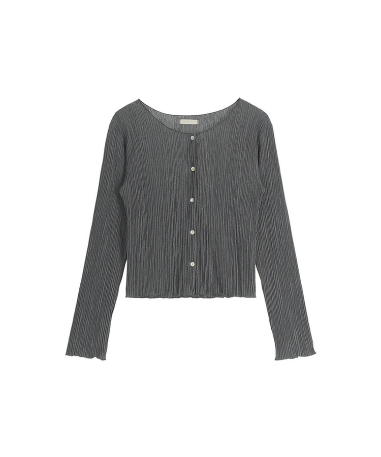 (軽く羽織りやすい／華奢フィット)   プリーツ スリム ボタン 長袖 カーディガン