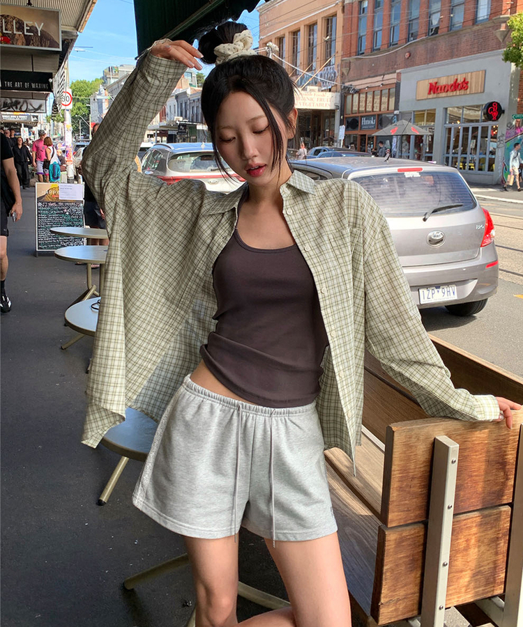 チェックオーバーフィットシャツ GREEN