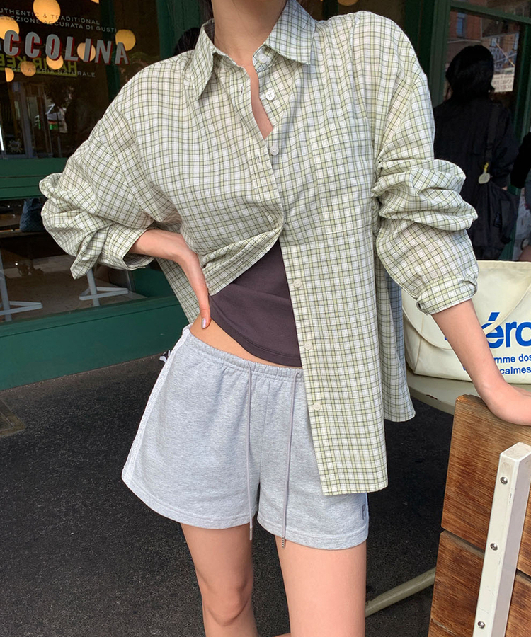 チェックオーバーフィットシャツ GREEN