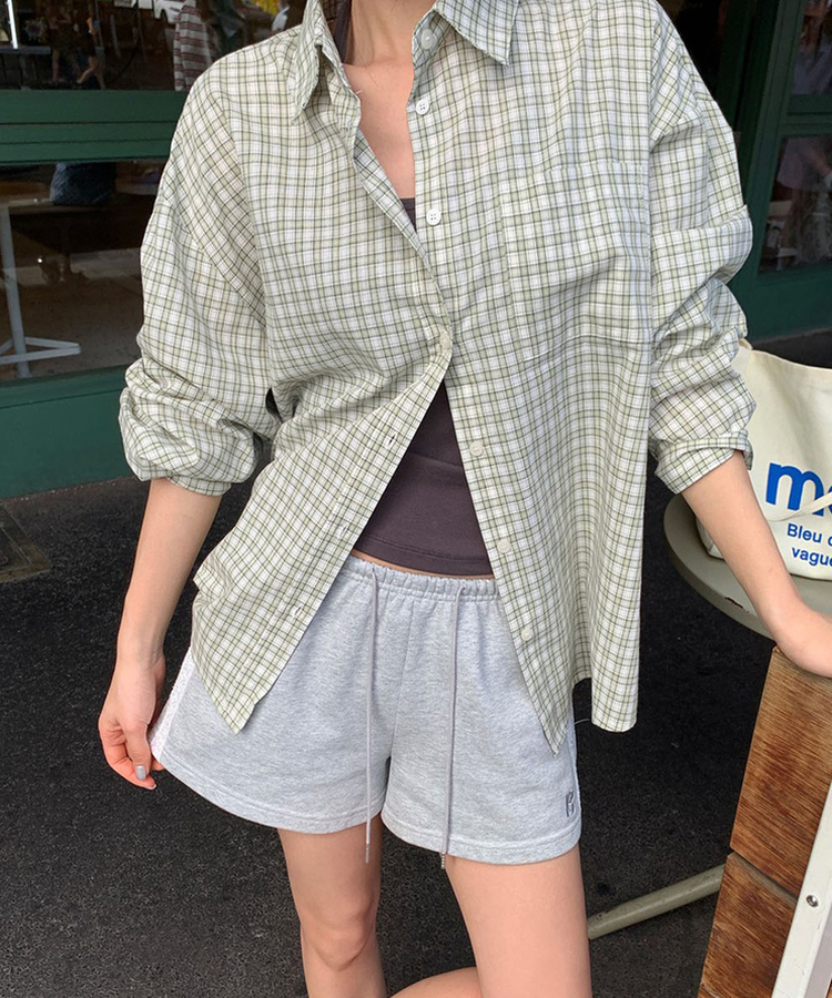 チェックオーバーフィットシャツ GREEN