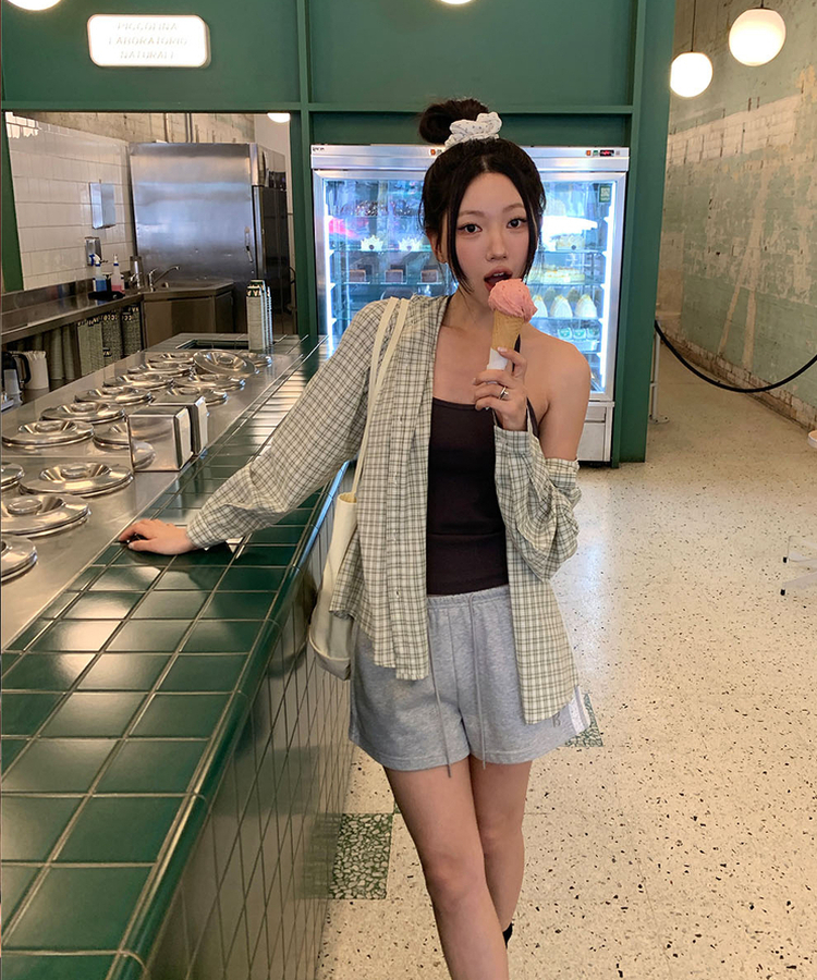 チェックオーバーフィットシャツ GREEN