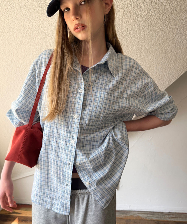 チェックオーバーフィットシャツ SKY BLUE