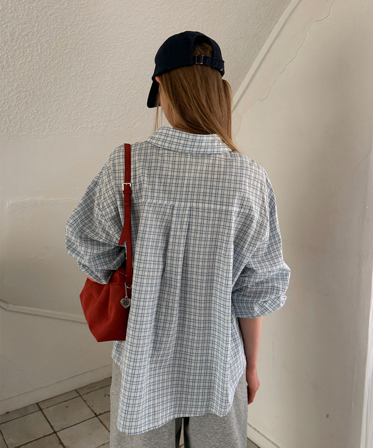 チェックオーバーフィットシャツ SKY BLUE