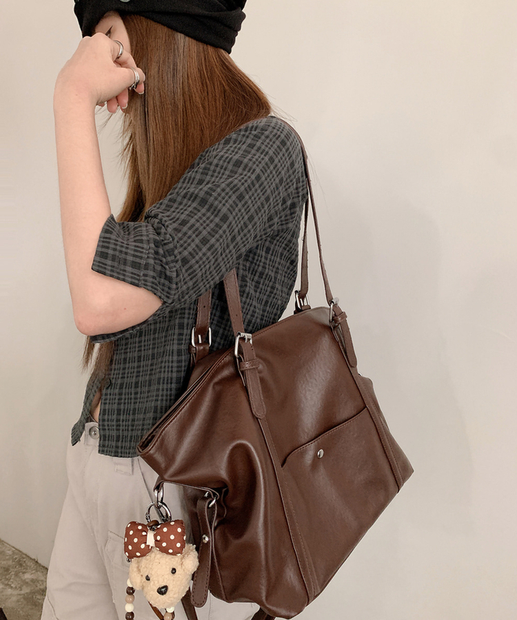 【キーリング付き】ビンテージレザーショルダーバッグ BROWN