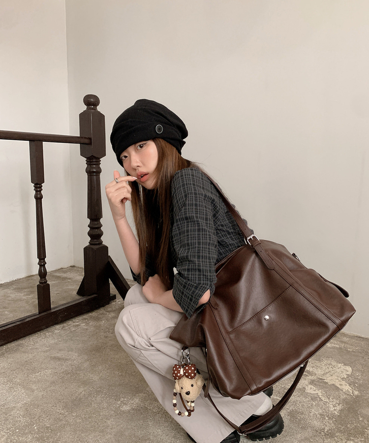 【キーリング付き】ビンテージレザーショルダーバッグ BROWN
