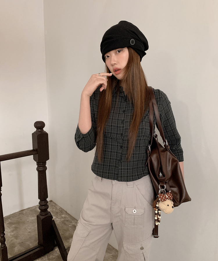 【キーリング付き】ビンテージレザーショルダーバッグ BROWN