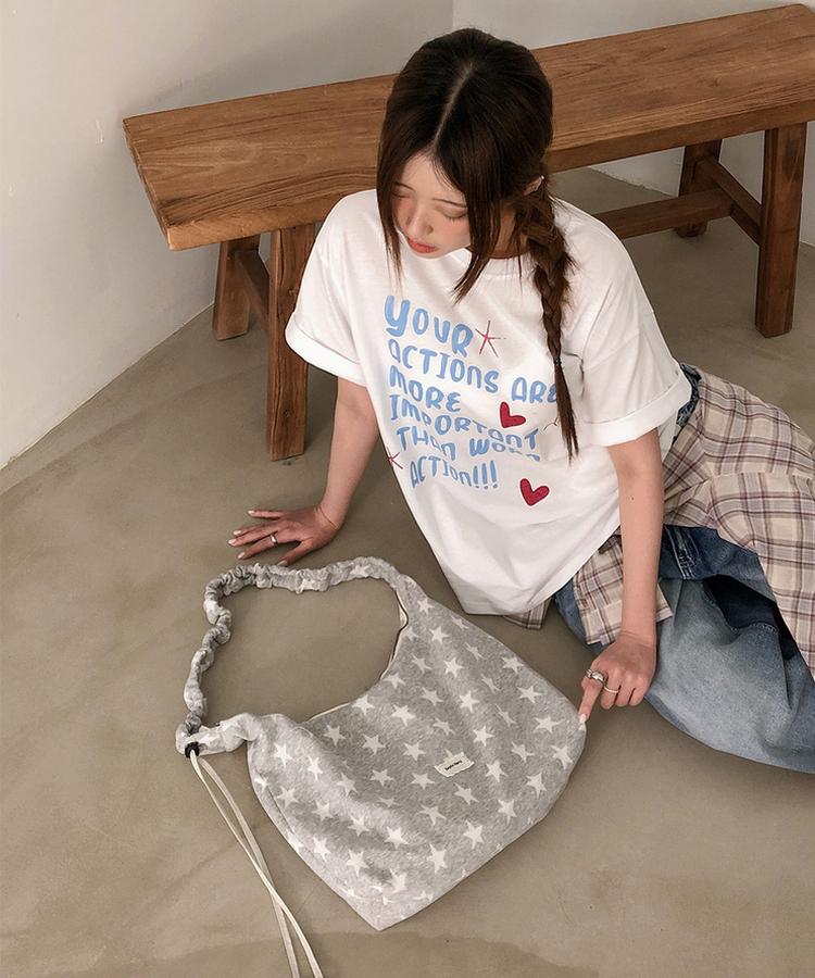 パッチストリングクロスショルダーバッグ(6color) GREY