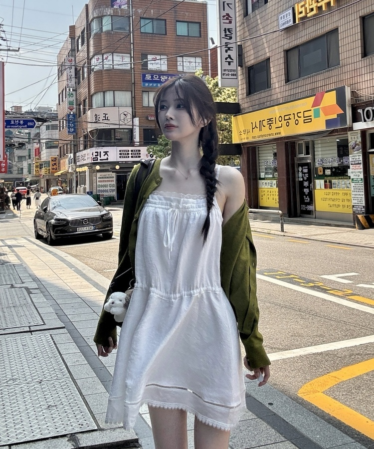 레이스 뷔스티에 나시 원피스 아이보리