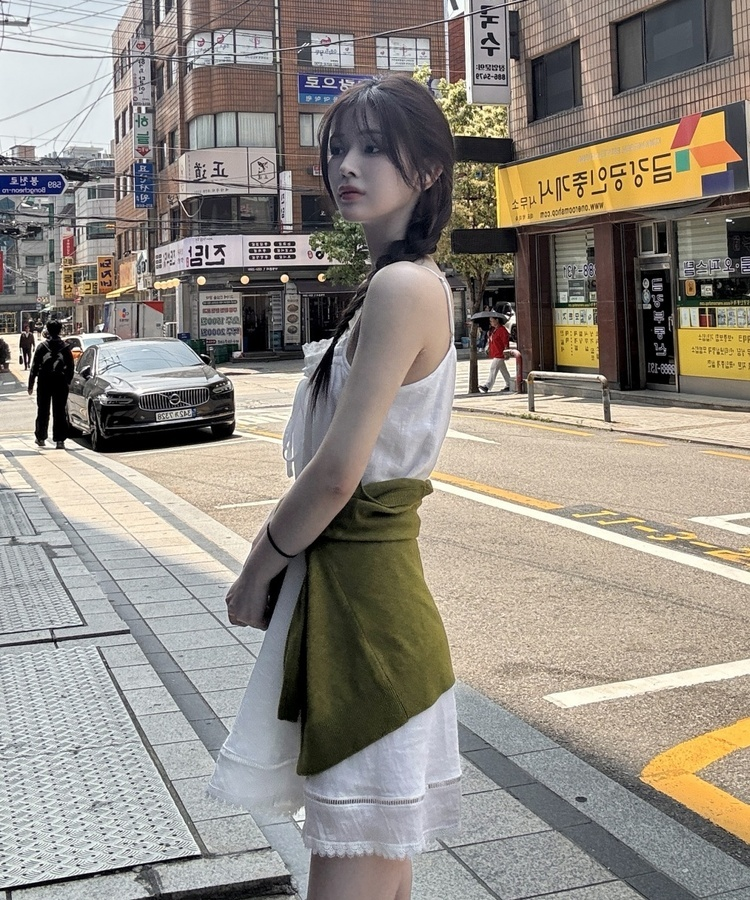레이스 뷔스티에 나시 원피스 아이보리