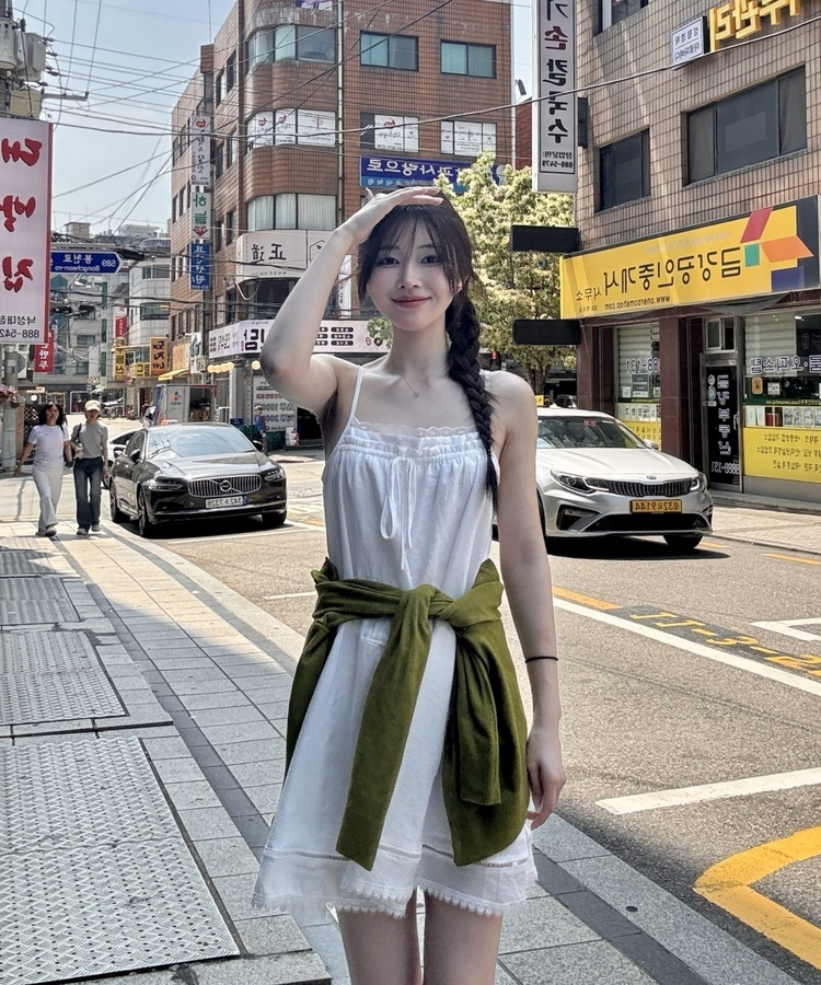 레이스 뷔스티에 나시 원피스 아이보리