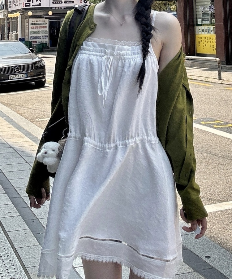 레이스 뷔스티에 나시 원피스 아이보리