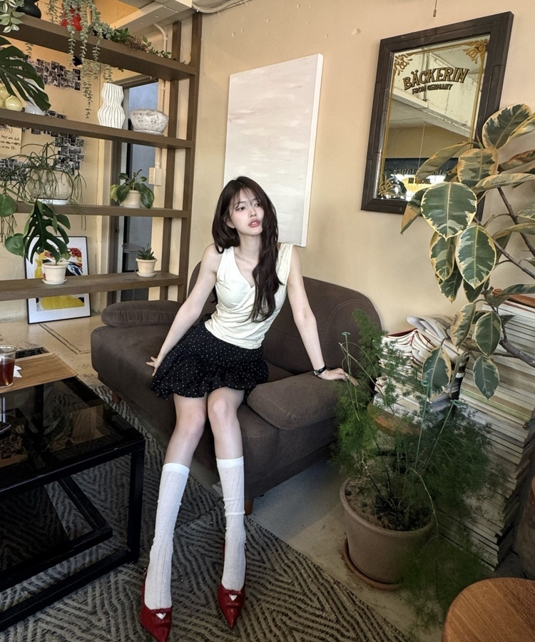 도트 리본 호박 스커트 블랙