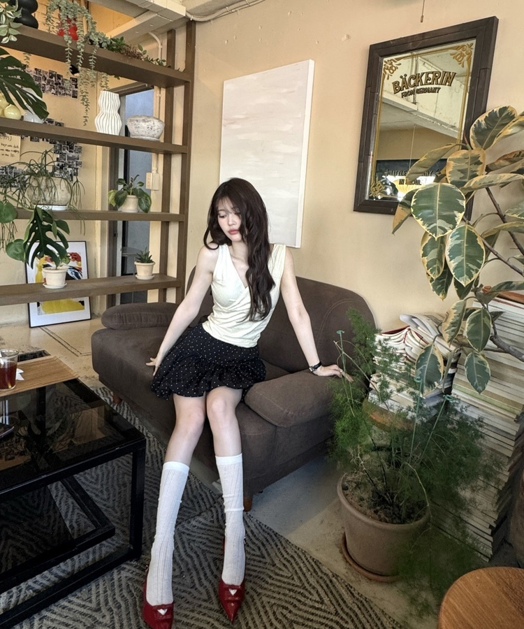 도트 리본 호박 스커트 블랙