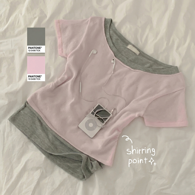 ウエストシャーリングレイヤード半袖Tシャツ(6color)