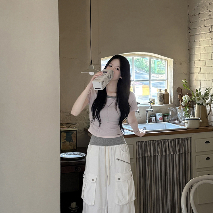 ウエストシャーリングレイヤード半袖Tシャツ(6color) MERANGE GRAY