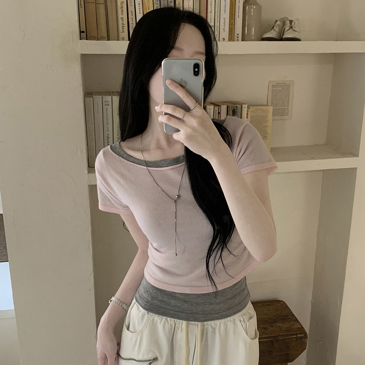 ウエストシャーリングレイヤード半袖Tシャツ(6color) MERANGE GRAY