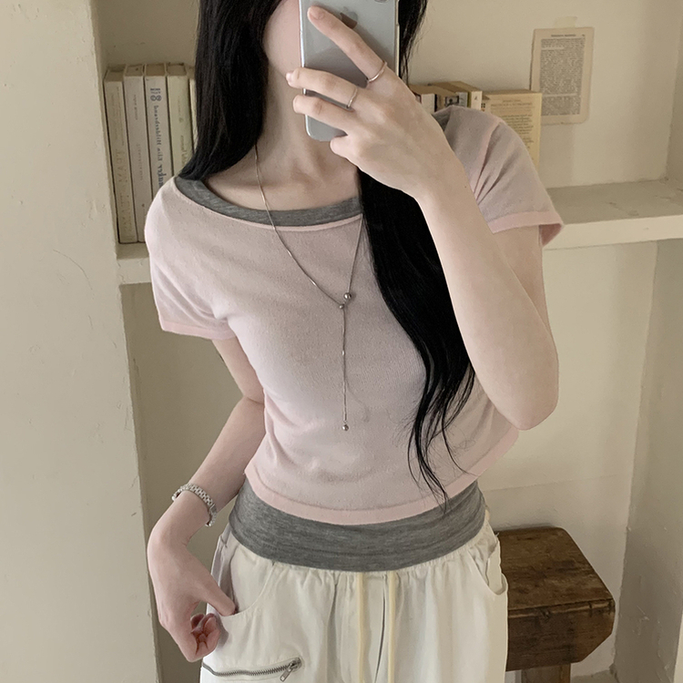 ウエストシャーリングレイヤード半袖Tシャツ(6color) MERANGE GRAY