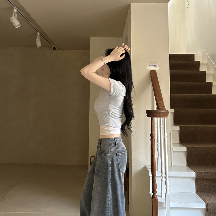 ウエストシャーリングレイヤード半袖Tシャツ(6color) IVORY