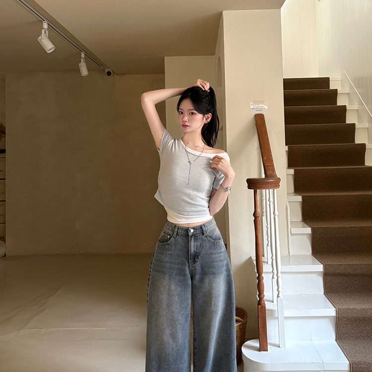 ウエストシャーリングレイヤード半袖Tシャツ(6color) IVORY