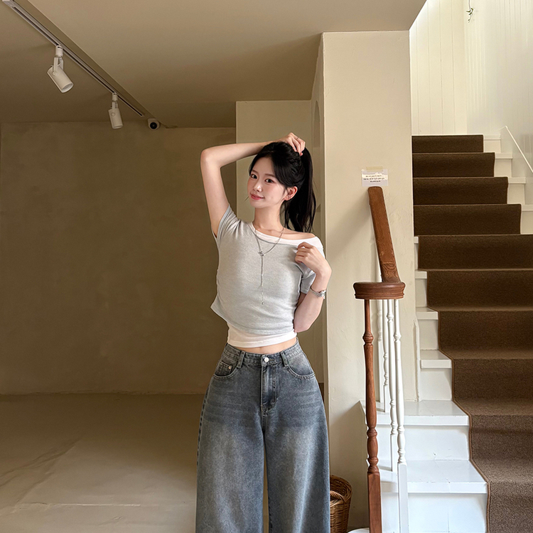 ウエストシャーリングレイヤード半袖Tシャツ(6color) IVORY