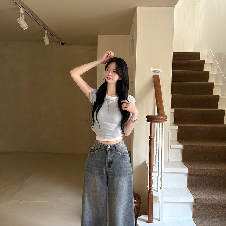 ウエストシャーリングレイヤード半袖Tシャツ(6color) IVORY