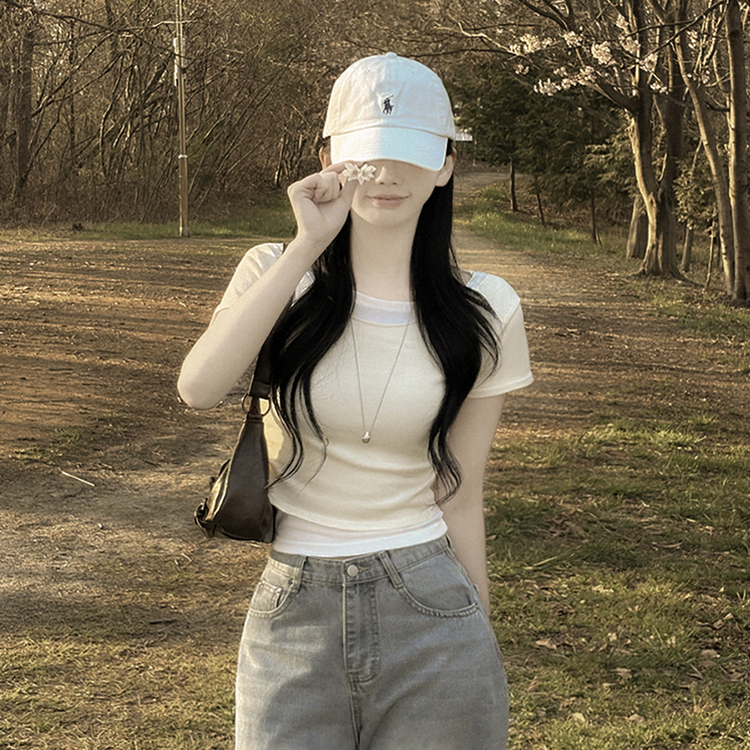 ウエストシャーリングレイヤード半袖Tシャツ(6color) IVORY