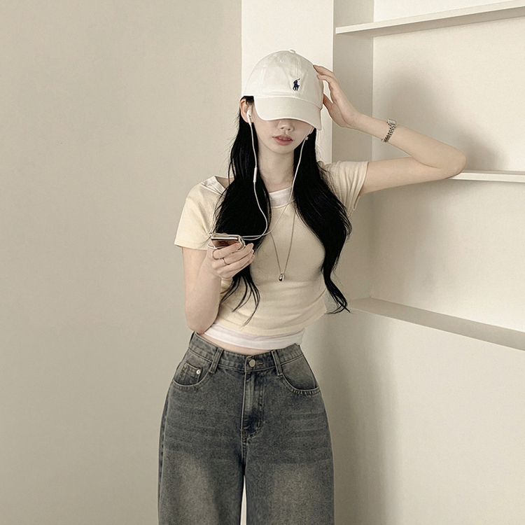 ウエストシャーリングレイヤード半袖Tシャツ(6color) OLIVE