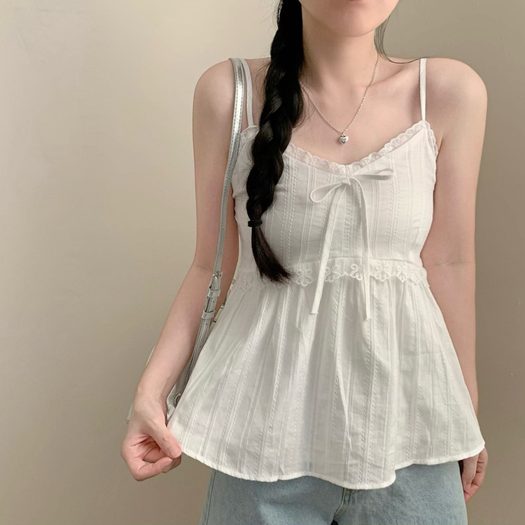 에이 레이스 플레어 민소매 나시 블라우스 여름 여름옷 여름상의 휴가룩 아이보리